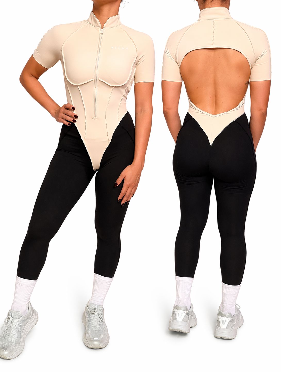 Retro Contour Suit – Beige/Brown