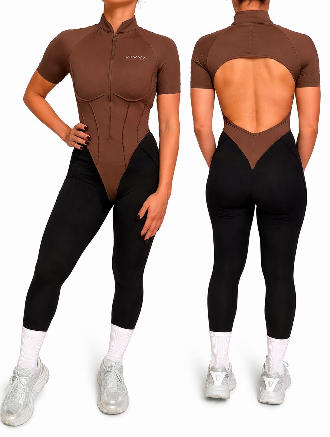 Retro Contour Suit – Beige/Brown